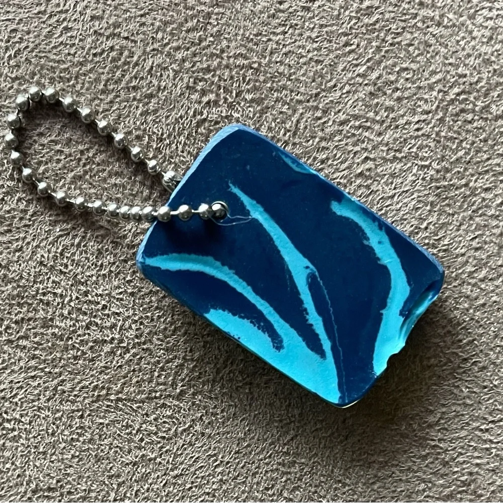 Vintage 1988 Canada Flying Squirrel Stamp Resin Keychain Blue Glitter Souvenir